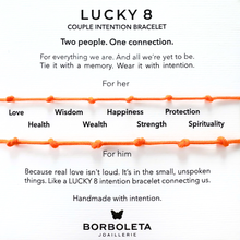 Učitaj sliku u preglednik galerije, Lucky 8 couple intention bracelet description with Borboleta Joaillerie branding.