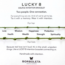 Učitaj sliku u preglednik galerije, Lucky 8 couple intention bracelet description with Borboleta Joaillerie branding.