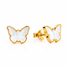 Load image into Gallery viewer, Memoire Small Butterfly Mother of Pearl Earrings - Yellow Gold Plated