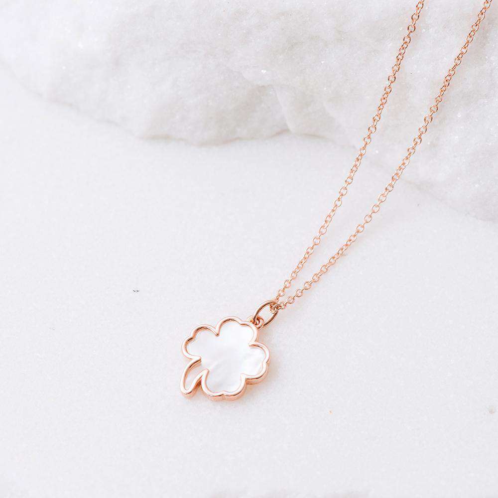 BITZ PAPERCLIP N CZ MOTHER OF PEARL CLOVER NECKLACE PENDANT