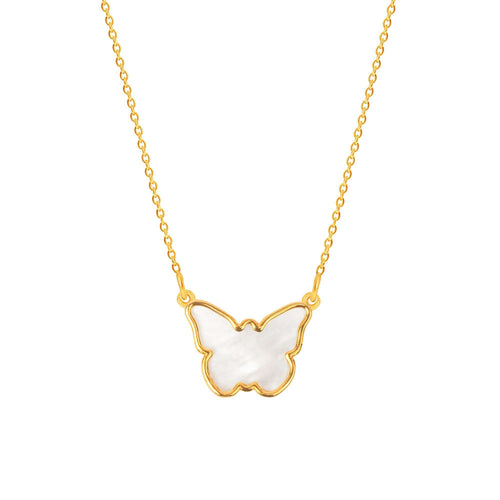 Sterling Silver Mother of Pearl Butterfly necklace - NECKLACE - [variant.title]- Borboleta