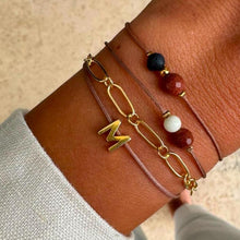 Load image into Gallery viewer, Semiprecious Line Brown Sunstone &amp; Yellow Small Citrine Stone on Mocha Bracelet
