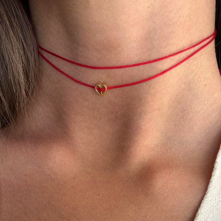 Yellow Gold Plated Tiny Heart Red String Necklace