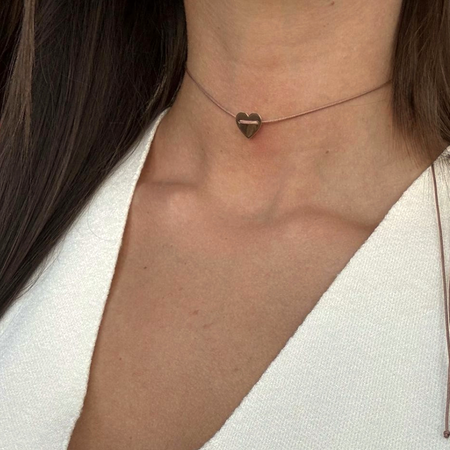 Rose Gold Plated Medium Heart Mocha String Necklace