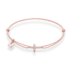 Load image into Gallery viewer, Small Zircon Cross Bracelet - Rose Gold Plated

