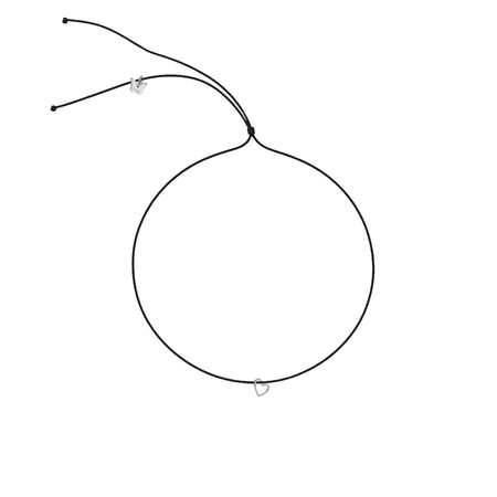 White Gold Plated Petite Heart Black String Necklace