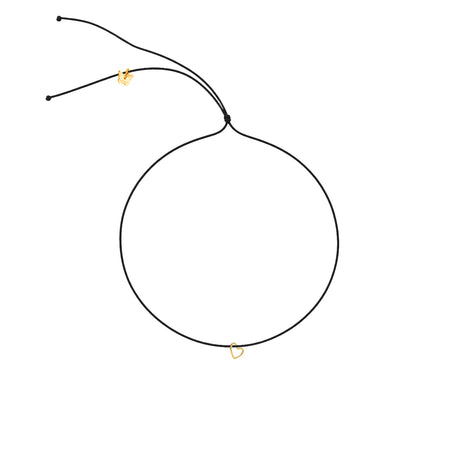 Yellow Gold Plated Petite Heart Black String Necklace
