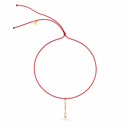 Yellow Gold Plated Link Chain Red String Necklace