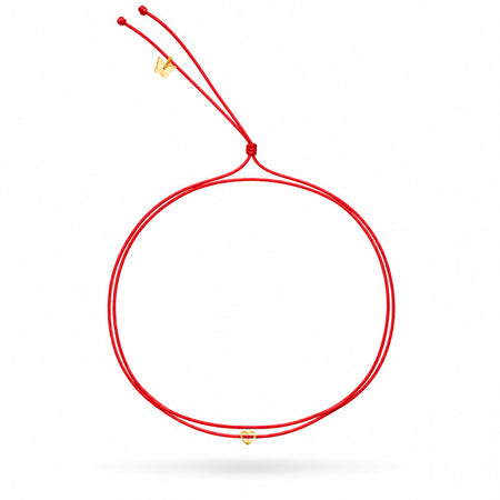 Yellow Gold Plated Tiny Heart Red String Necklace
