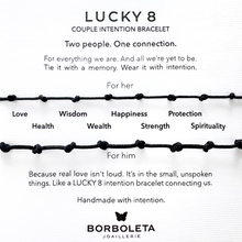 Učitaj sliku u preglednik galerije, Lucky 8 couple intention bracelet description with Borboleta Joaillerie branding.

