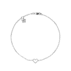 Sterling Silver Hole Heart Zircon Bracelet