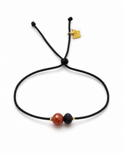 Load image into Gallery viewer, Semiprecious Line Brown Sunstone &amp; Black Lava Stone on Black Bracelet
