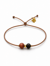 Učitaj sliku u preglednik galerije, Semiprecious Line Brown Sunstone &amp; Black Lava Stone on Mocha Bracelet
