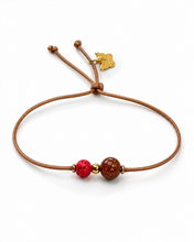 Load image into Gallery viewer, Semiprecious Line Brown Sunstone &amp; Red Lava Stone on Mocha Bracelet
