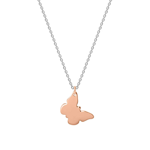 Sterling Silver Rose Gold Butterfly on White Gold Necklace - NECKLACE - [variant.title]- Borboleta