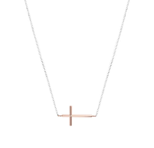 Rose Gold Cross on White Gold Necklace - NECKLACE - [variant.title]- Borboleta