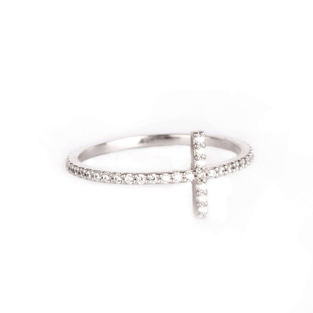 Memoire Zircon Cross Ring - Rhodium