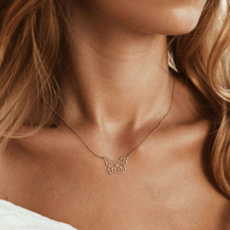 Sterling Silver Lace Butterfly Necklace - NECKLACE - [variant.title]- Borboleta