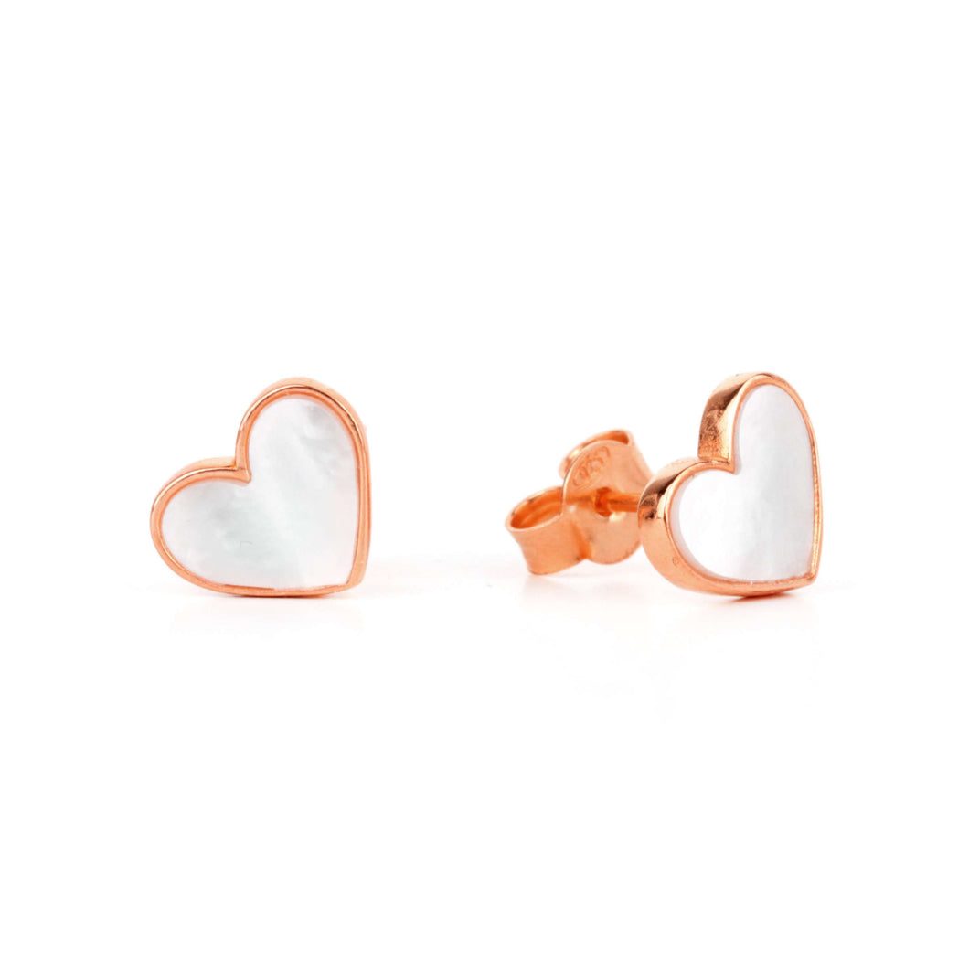 Memoire Small Heart Mother of Pearl Earrings - Rose Gold Plated
