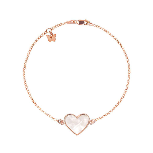 Sterling Silver Mother of Pearl Heart bracelet - Rose Gold Plated - BRACELET - [variant.title]- Borboleta