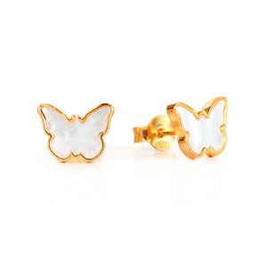 Memoire Small Butterfly Mother of Pearl Earrings - Yellow Gold Plated