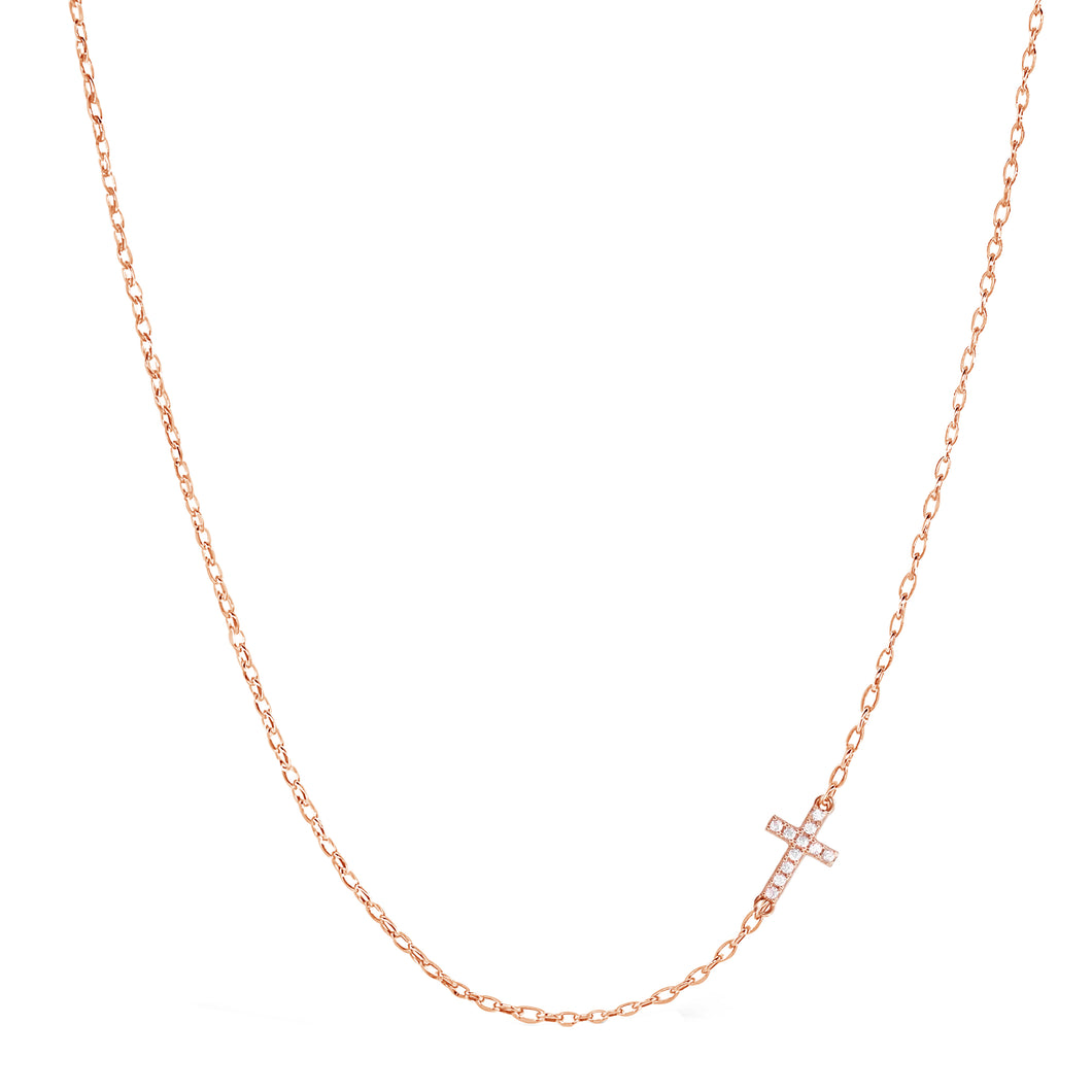 Sterling Silver Small Cross Zircon Necklace