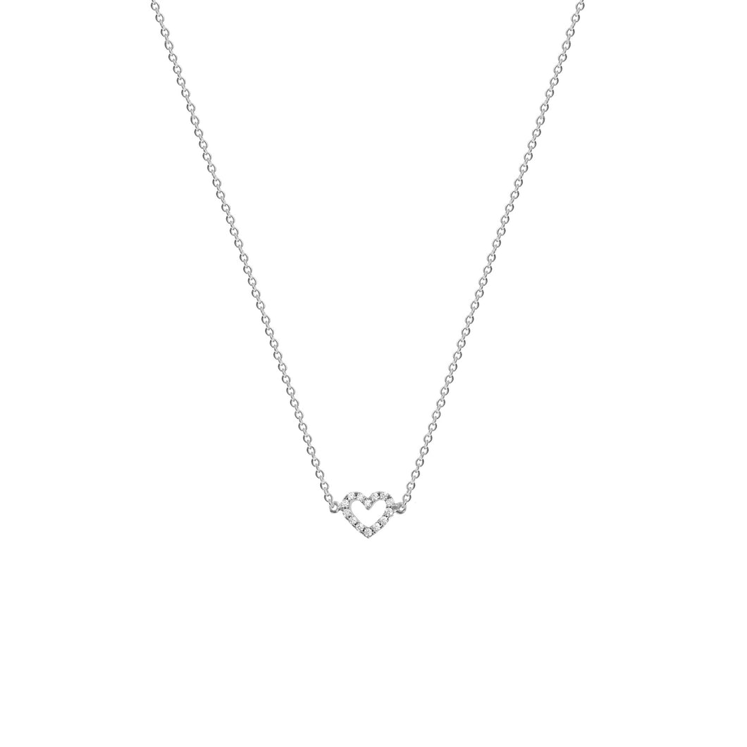 Sterling Silver Hole Heart Zircon Necklace